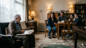 Idős ember a családjával